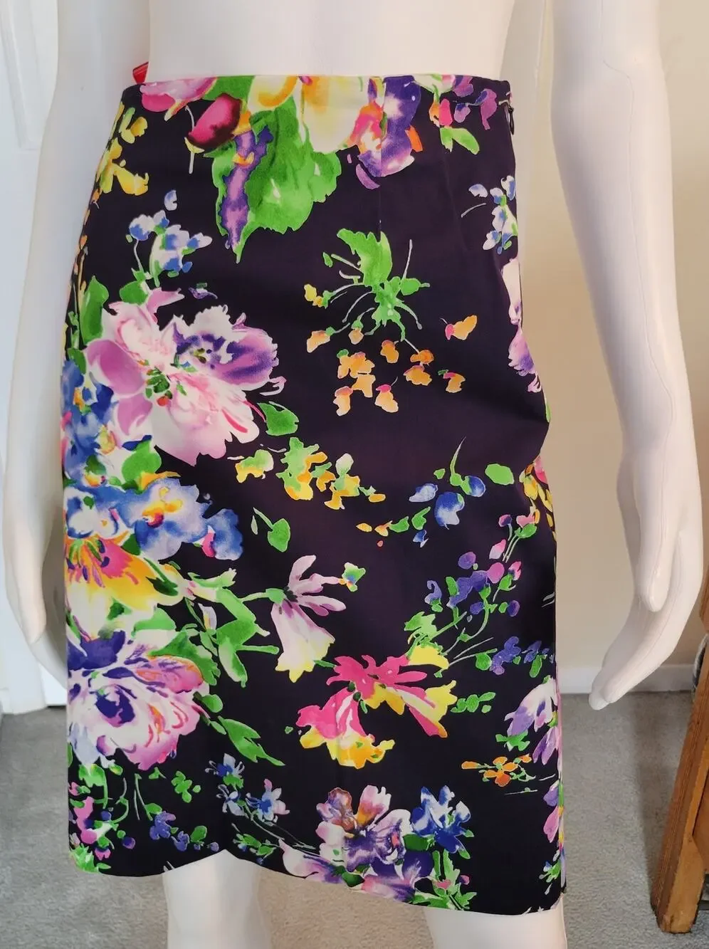 LAUREN  RALPH LAUREN Petite Floral Navy Pencil Skirt Knee Length Size PL